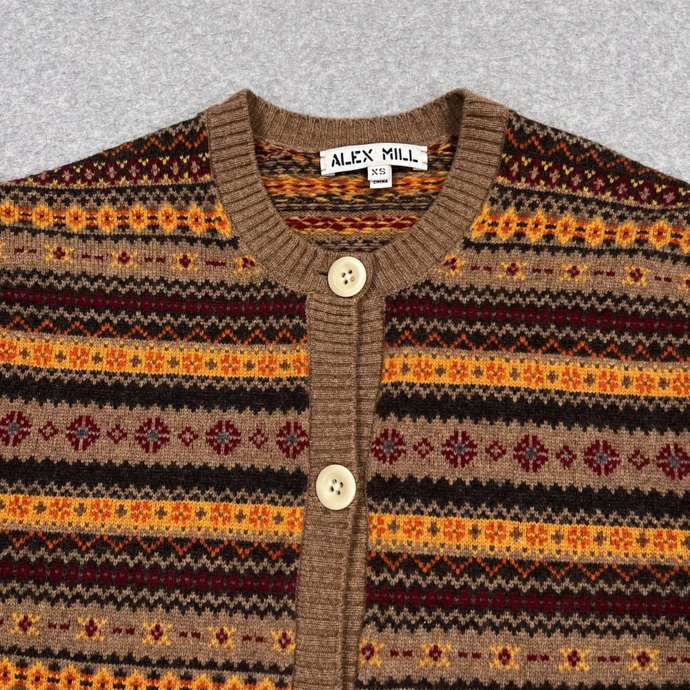 Alex Mill Francis Cardigan Womens XS Fair Isle Extrafine Merino Wool Sweater - Picture 8 of 12